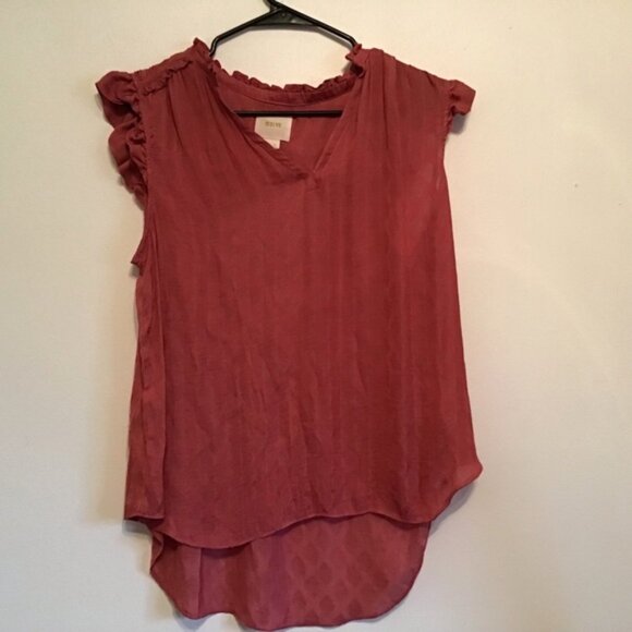 Anthropologie Maeve Pink Suva Ruffled V-neck Top - Picture 4 of 6